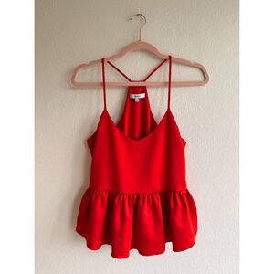 RO&DE Ruffle Peplum Racerback Crop Top in Cherry Red Satin size Small NWOT